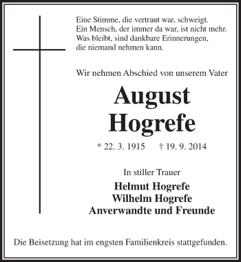 Anzeige von Helmut Hogrefe von  Leverkusener Wochenende 