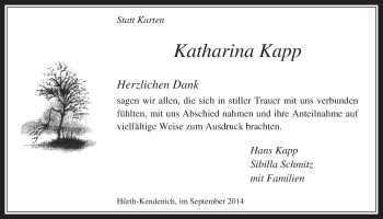 Anzeige von Katharina Kapp von  Wochenende 