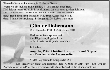 Anzeige von Günter Dohrmann von  Anzeigen Echo 