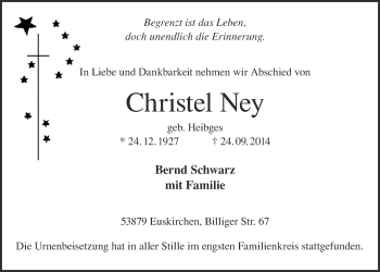 Anzeige von Christel Ney von  Blickpunkt Euskirchen 