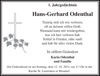 Anzeige von Hans-Gerhard Odenthal von  Extra Blatt 