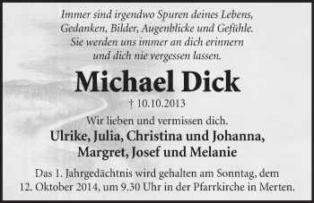 Anzeige von Michael Dick von  Schlossbote/Werbekurier 