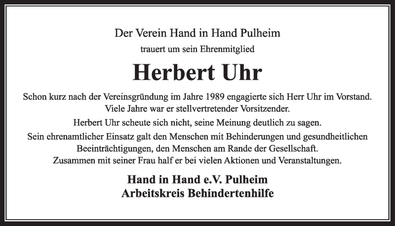  Traueranzeige für Herbert Uhr vom 04.10.2014 aus  Sonntags-Post 