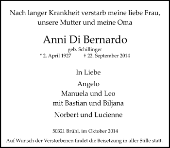 Anzeige von Anni Di Bernardo von  Schlossbote/Werbekurier 