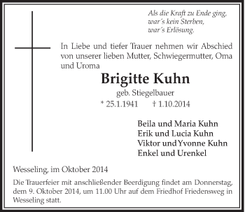 Anzeige von Brigitte Kuhn von  Schlossbote/Werbekurier 