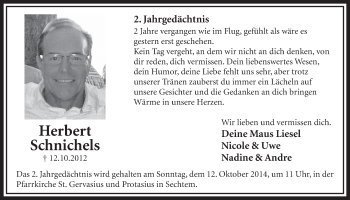 Anzeige von Herbert Schnichels von  Schaufenster/Blickpunkt  Schlossbote/Werbekurier 