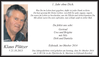 Anzeige von Klaus Plützer von  Werbepost 