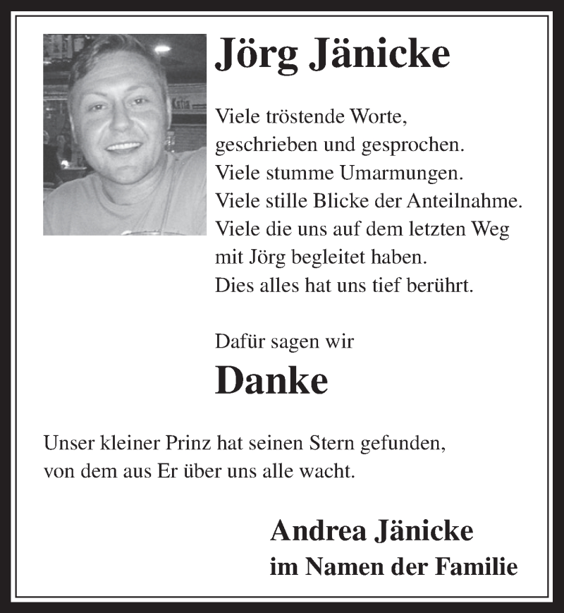  Traueranzeige für Jörg Jänicke vom 15.10.2014 aus  Werbepost 