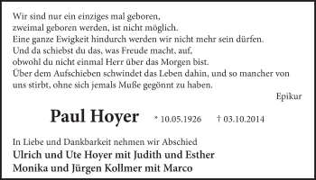 Anzeige von Paul Hoyer von  Schlossbote/Werbekurier 
