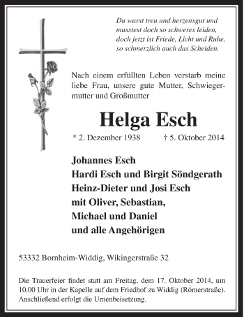 Anzeige von Helga Esch von  Schlossbote/Werbekurier 