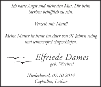 Anzeige von Elfriede Dames von  Extra Blatt 