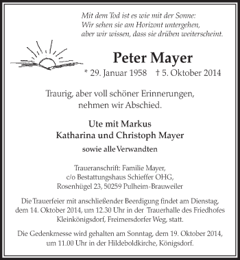 Anzeige von Peter Mayer von  Sonntags-Post 