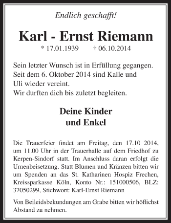 Anzeige von Karl-Ernst Riemann von  Werbepost 