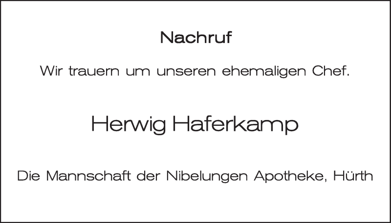  Traueranzeige für Herwig Haferkamp vom 15.10.2014 aus  Wochenende 