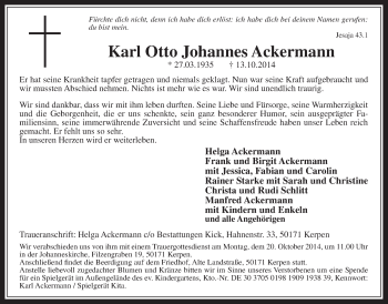 Anzeige von Karl Otto Johannes Ackermann von  Werbepost 