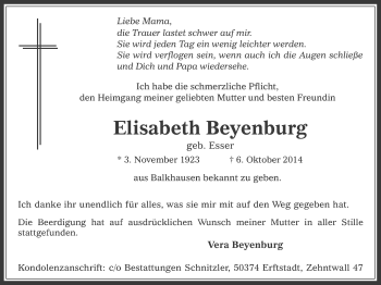 Anzeige von Elisabeth Beyenburg von  Werbepost 