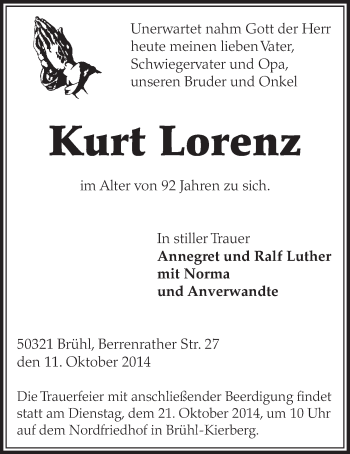 Anzeige von Kurt Lorenz von  Schlossbote/Werbekurier 