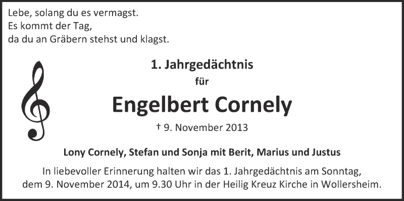  Traueranzeige für Engelbert Cornely vom 02.11.2014 aus  Blickpunkt Euskirchen 