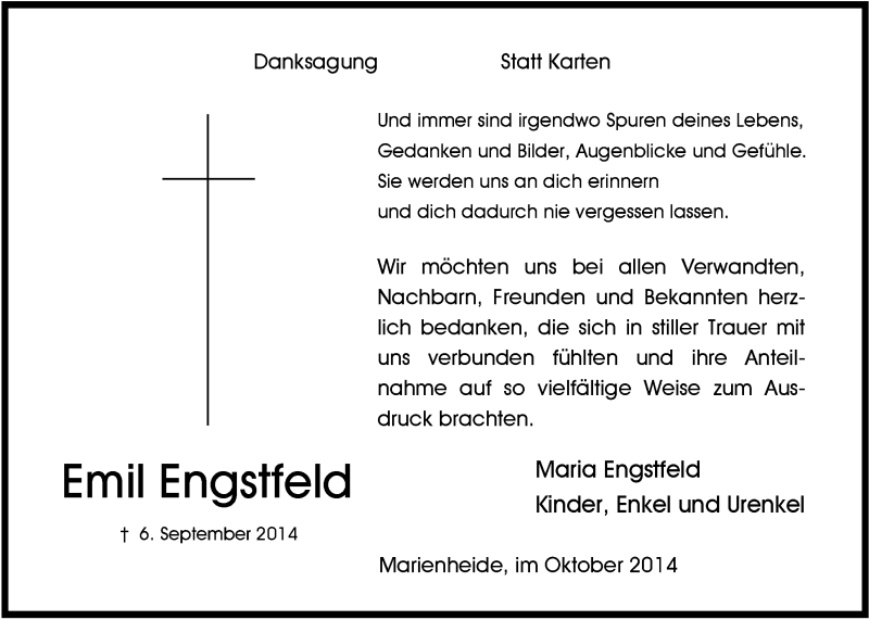  Traueranzeige für Emil Engstfeld vom 15.10.2014 aus  Anzeigen Echo 