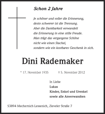 Anzeige von Dini Rademaker von  Blickpunkt Euskirchen 