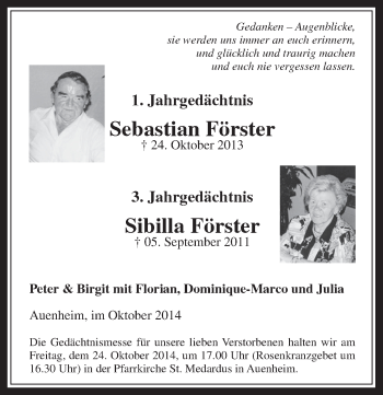 Anzeige von Sebastian und Sibilla Förster von  Werbepost 