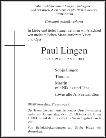 Anzeige von Paul Lingen von  Schlossbote/Werbekurier 