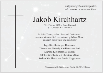Anzeige von Jakob Kirchhartz von  Schaufenster/Blickpunkt 
