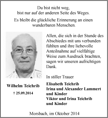 Anzeige von Wilhelm Teichrib von  Lokalanzeiger 