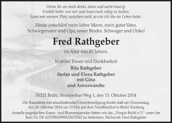 Anzeige von Fred Rathgeber von  Schlossbote/Werbekurier 