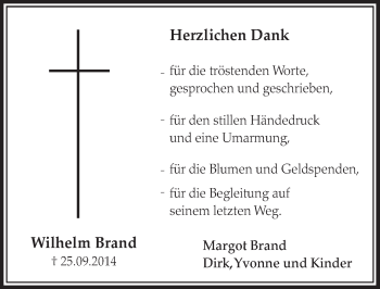 Anzeige von Wilhelm Brand von  Schlossbote/Werbekurier 