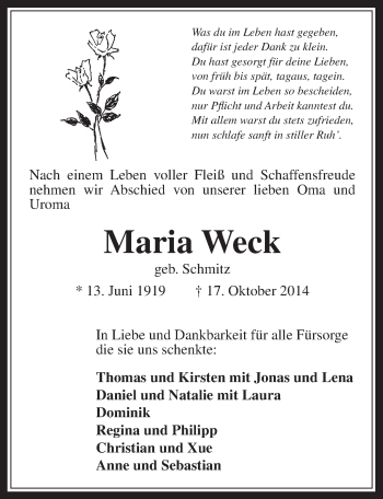 Anzeige von Maria Weck von  Werbepost 