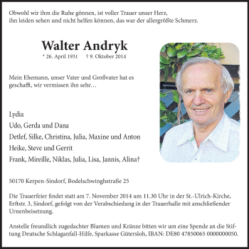 Anzeige von Walter Andryk von  Schlossbote/Werbekurier 