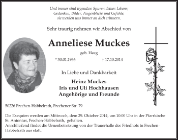 Anzeige von Anneliese Muckes von  Wochenende 