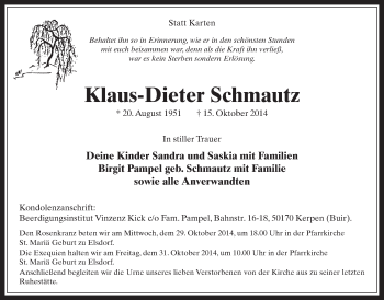 Anzeige von Klaus-Dieter Schmautz von  Sonntags-Post 