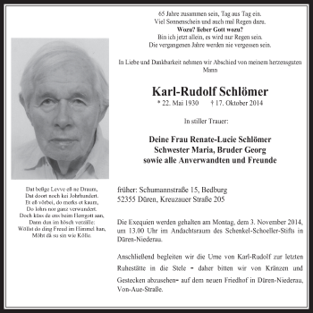 Anzeige von Karl-Rudolf Schlömer von  Werbepost 