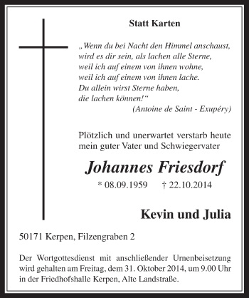 Anzeige von Johannes Friesdorf von  Werbepost 