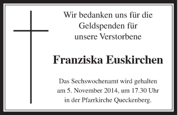 Anzeige von Franziska Euskirchen von  Schaufenster/Blickpunkt 