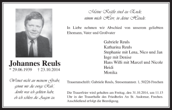 Anzeige von Johannes Reuls von  Wochenende 
