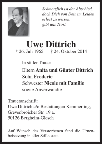 Anzeige von Uve Dittrich von  Werbepost 