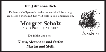 Anzeige von Margret Scholz von  Werbepost 