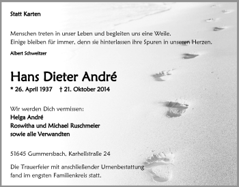Anzeige von Hans Dieter Andre von  Anzeigen Echo 
