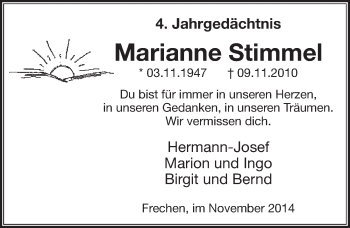 Anzeige von Marianne Stimmel von  Sonntags-Post 