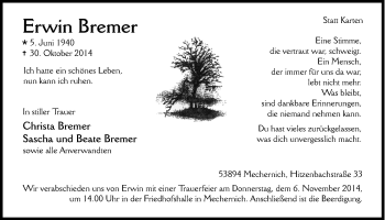 Anzeige von Erwin Bremer von  Blickpunkt Euskirchen 