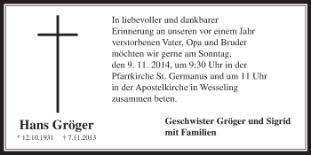 Anzeige von Hans Gröger von  Schlossbote/Werbekurier 