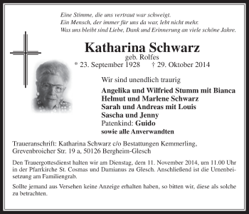 Anzeige von Katharina Schwarz von  Werbepost 