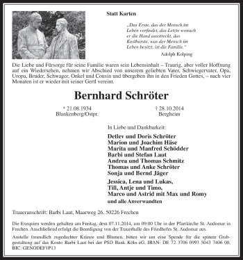 Anzeige von Bernhard Schröter von  Wochenende 