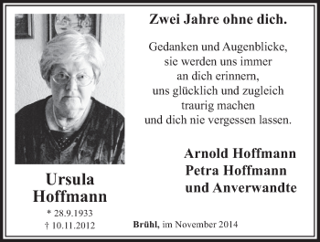 Anzeige von Ursula Hoffmann von  Schlossbote/Werbekurier 