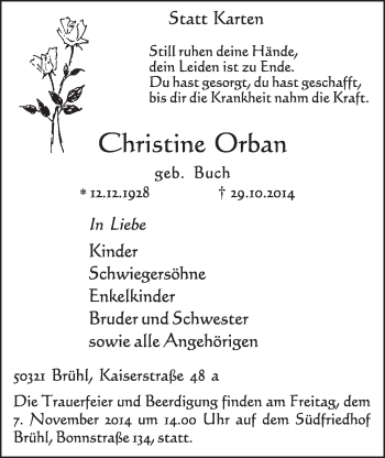 Anzeige von Christine Orban von  Schlossbote/Werbekurier 
