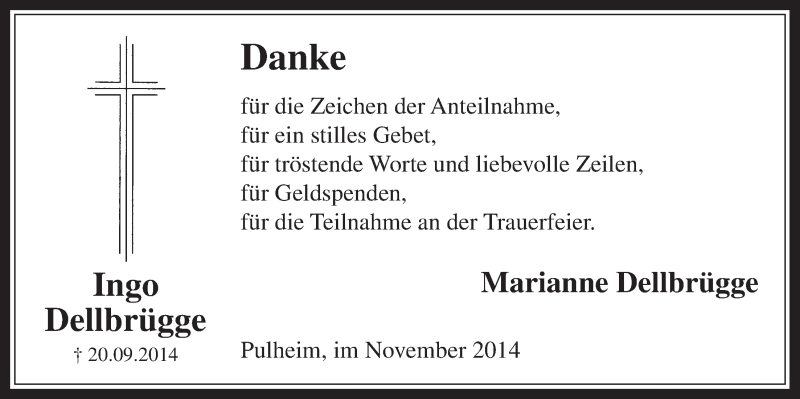  Traueranzeige für Ingo Dellbrügge vom 05.11.2014 aus  Wochenende 