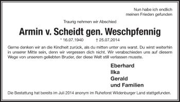 Anzeige von Armin v. Scheidt gen. Weschpfennig von  Lokalanzeiger 